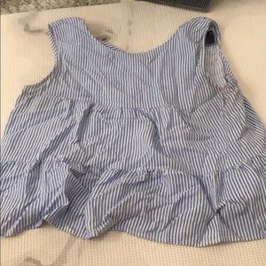 Ruffled blue and white pin stripe tank top
